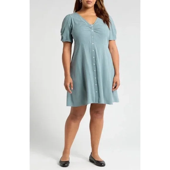 Madewell V-Neck Button-Front Mini Dress in Faded River Blue, Size 8 US, NWT - Picture 6 of 11
